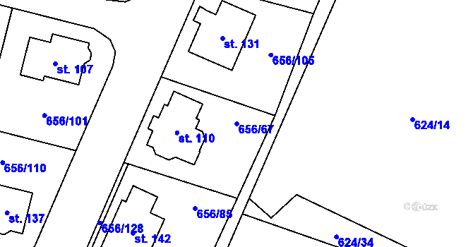 Parcela st. 656/67 v KÚ Spělov, Katastrální mapa