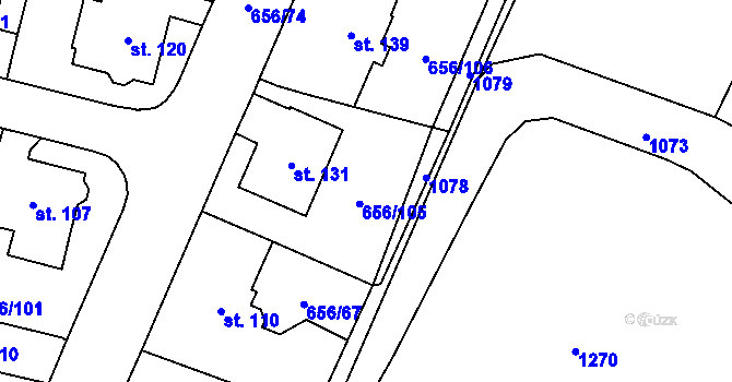 Parcela st. 656/105 v KÚ Spělov, Katastrální mapa