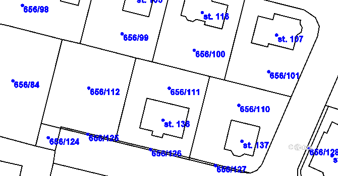 Parcela st. 656/111 v KÚ Spělov, Katastrální mapa