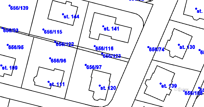 Parcela st. 656/123 v KÚ Spělov, Katastrální mapa