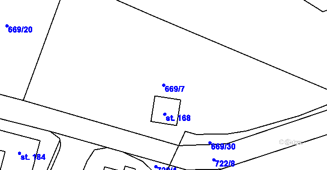 Parcela st. 669/7 v KÚ Spělov, Katastrální mapa