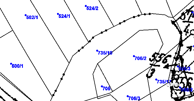 Parcela st. 735/10 v KÚ Spělov, Katastrální mapa