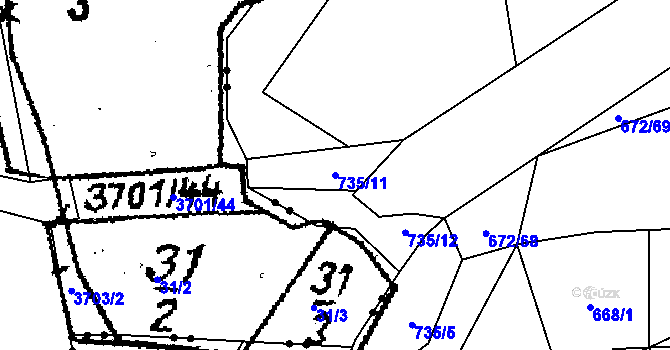 Parcela st. 735/11 v KÚ Spělov, Katastrální mapa