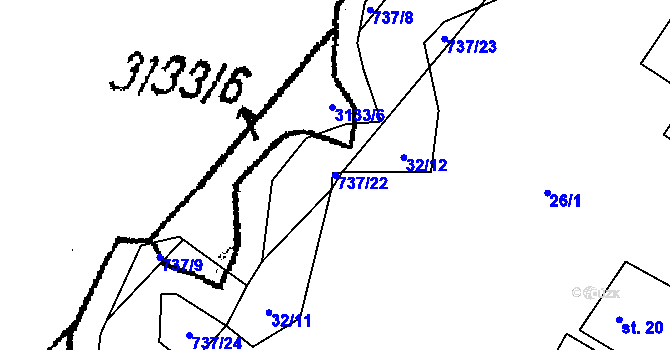 Parcela st. 737/22 v KÚ Spělov, Katastrální mapa