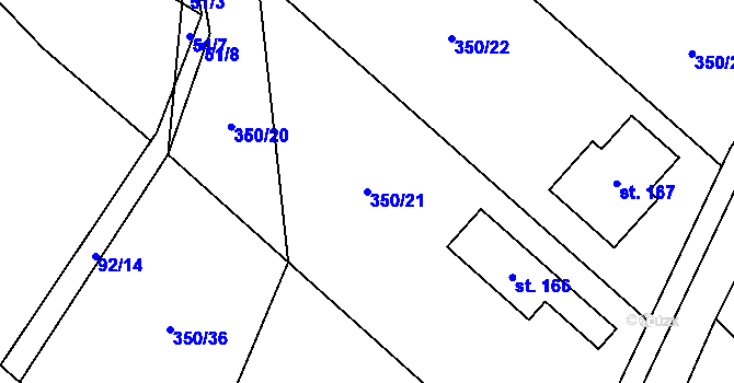 Parcela st. 350/21 v KÚ Spělov, Katastrální mapa