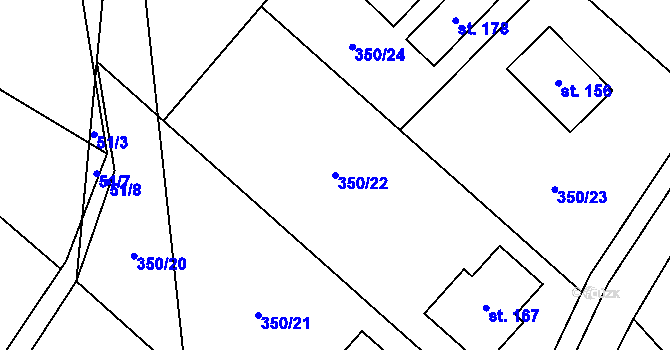 Parcela st. 350/22 v KÚ Spělov, Katastrální mapa