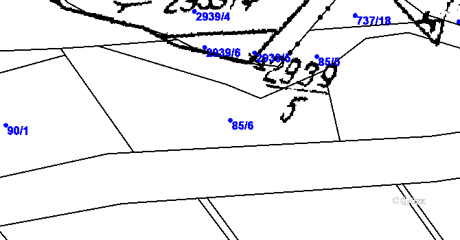 Parcela st. 85/6 v KÚ Spělov, Katastrální mapa