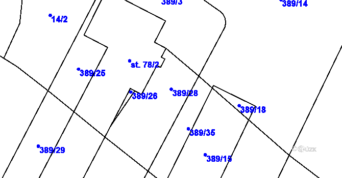 Parcela st. 389/28 v KÚ Spělov, Katastrální mapa