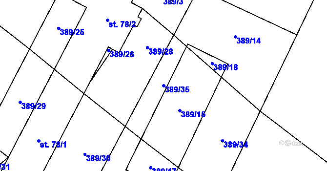 Parcela st. 389/35 v KÚ Spělov, Katastrální mapa