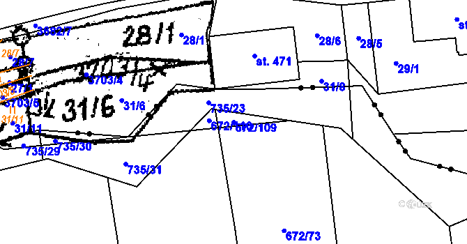Parcela st. 672/109 v KÚ Spělov, Katastrální mapa