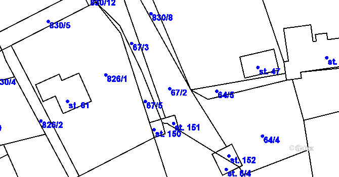 Parcela st. 67/2 v KÚ Speřice, Katastrální mapa