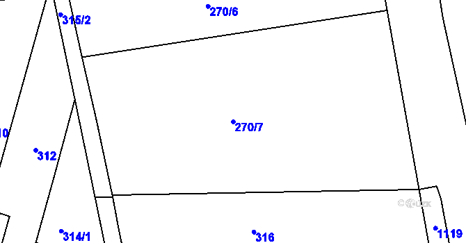 Parcela st. 270/7 v KÚ Spešov, Katastrální mapa