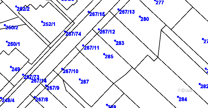 Parcela st. 285 v KÚ Spešov, Katastrální mapa