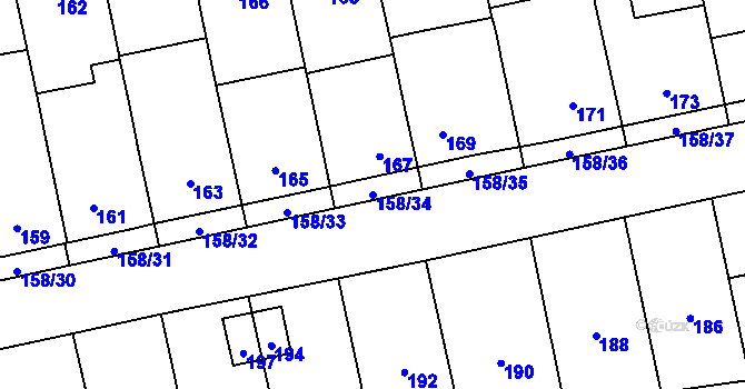 Parcela st. 158/34 v KÚ Spešov, Katastrální mapa