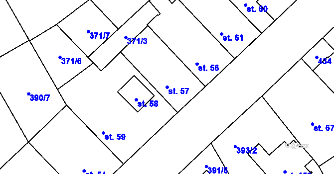 Parcela st. 57 v KÚ Spomyšl, Katastrální mapa