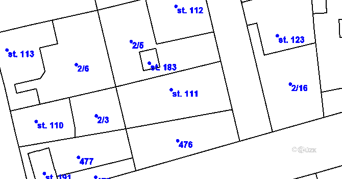 Parcela st. 111 v KÚ Spomyšl, Katastrální mapa