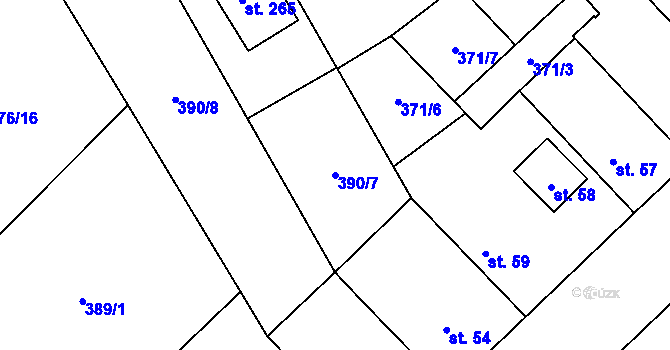 Parcela st. 390/7 v KÚ Spomyšl, Katastrální mapa