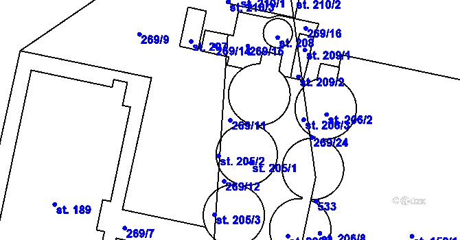 Parcela st. 269/11 v KÚ Spomyšl, Katastrální mapa