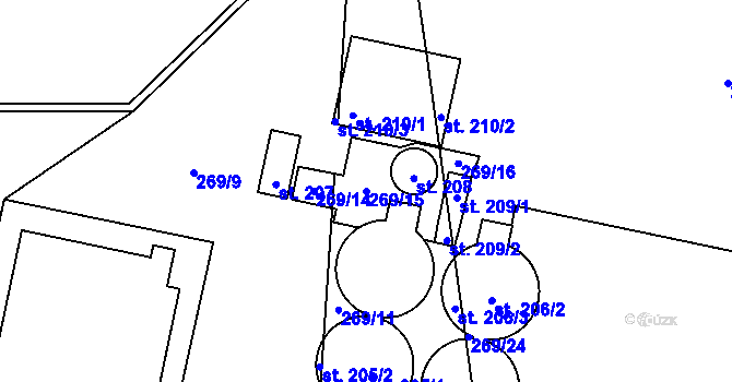 Parcela st. 269/15 v KÚ Spomyšl, Katastrální mapa