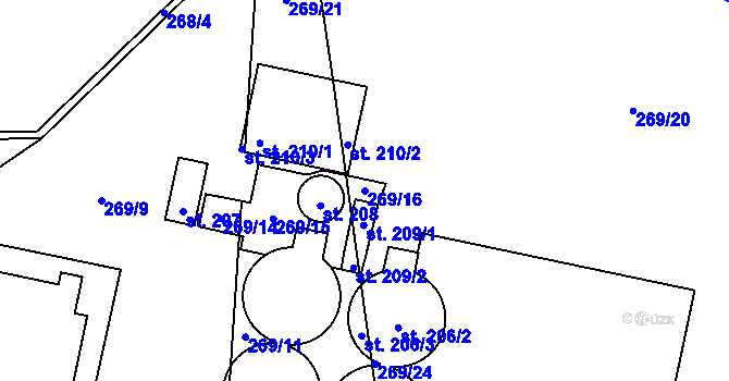 Parcela st. 269/16 v KÚ Spomyšl, Katastrální mapa