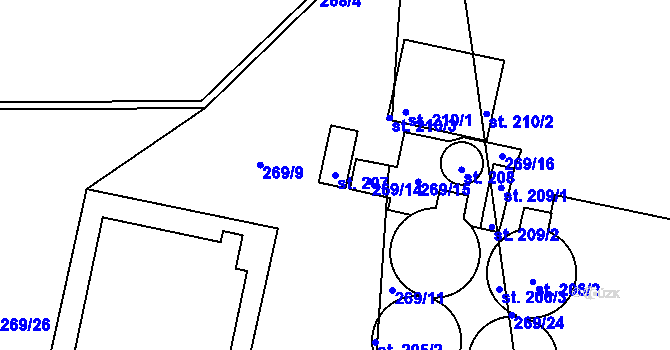 Parcela st. 207 v KÚ Spomyšl, Katastrální mapa