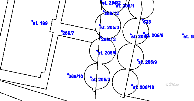 Parcela st. 205/6 v KÚ Spomyšl, Katastrální mapa