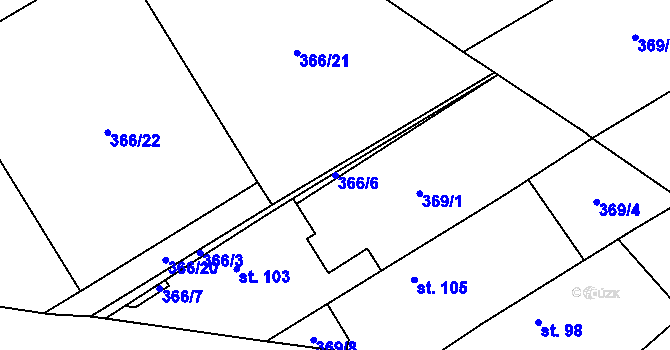 Parcela st. 366/6 v KÚ Spomyšl, Katastrální mapa
