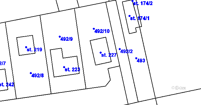 Parcela st. 227 v KÚ Spomyšl, Katastrální mapa