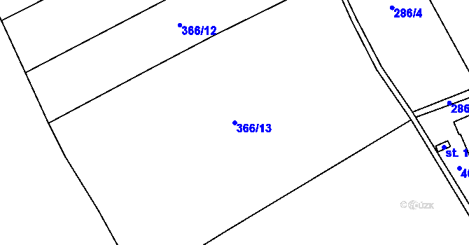 Parcela st. 366/13 v KÚ Spomyšl, Katastrální mapa