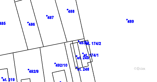 Parcela st. 493/2 v KÚ Spomyšl, Katastrální mapa