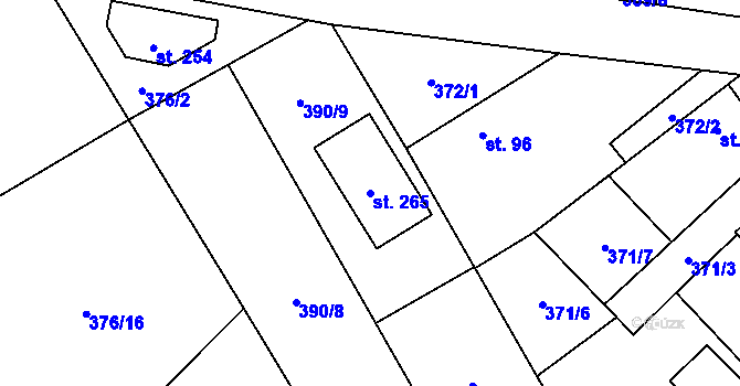 Parcela st. 265 v KÚ Spomyšl, Katastrální mapa