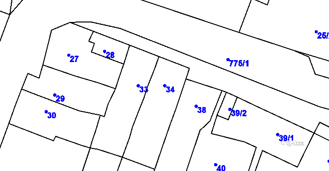 Parcela st. 34 v KÚ Spořice, Katastrální mapa