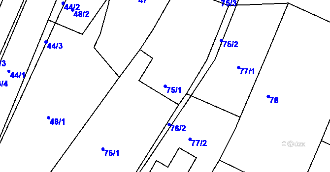 Parcela st. 75/1 v KÚ Spořice, Katastrální mapa