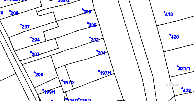 Parcela st. 201 v KÚ Spořice, Katastrální mapa