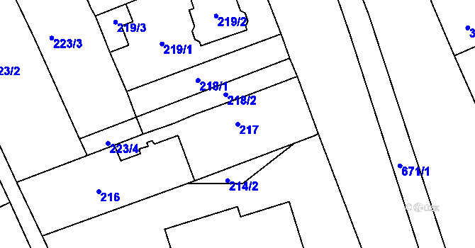 Parcela st. 217 v KÚ Spořice, Katastrální mapa