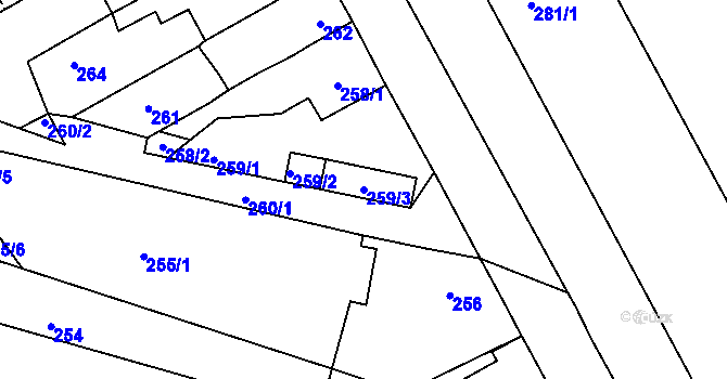 Parcela st. 259/3 v KÚ Spořice, Katastrální mapa
