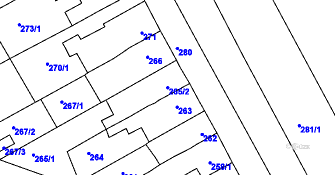Parcela st. 265/2 v KÚ Spořice, Katastrální mapa