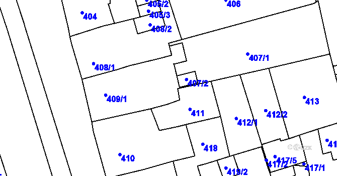 Parcela st. 409/2 v KÚ Spořice, Katastrální mapa