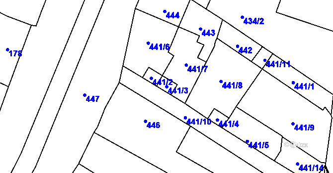 Parcela st. 441/3 v KÚ Spořice, Katastrální mapa
