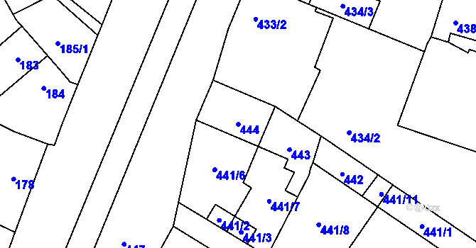 Parcela st. 444 v KÚ Spořice, Katastrální mapa