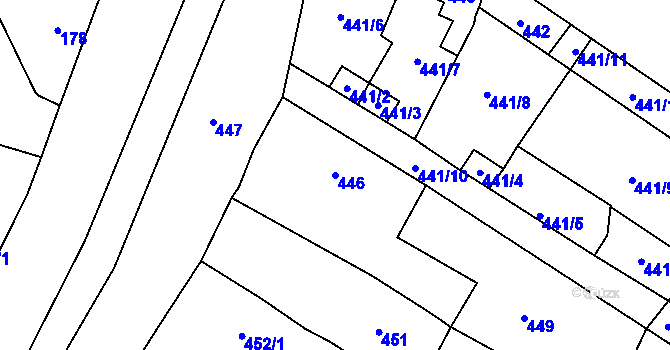 Parcela st. 446 v KÚ Spořice, Katastrální mapa