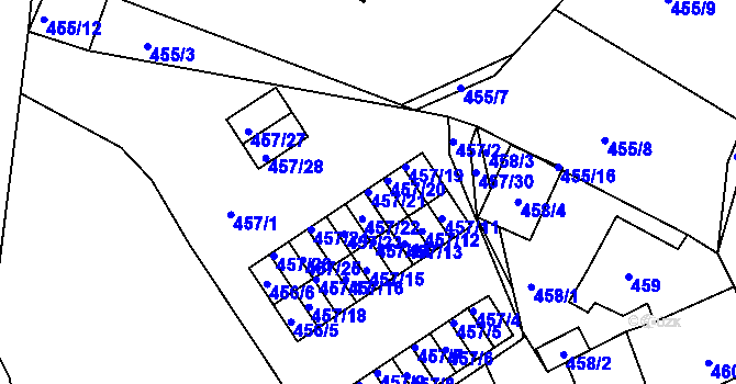 Parcela st. 457/21 v KÚ Spořice, Katastrální mapa