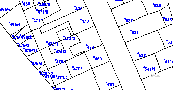 Parcela st. 474 v KÚ Spořice, Katastrální mapa