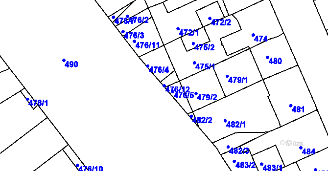 Parcela st. 476/12 v KÚ Spořice, Katastrální mapa