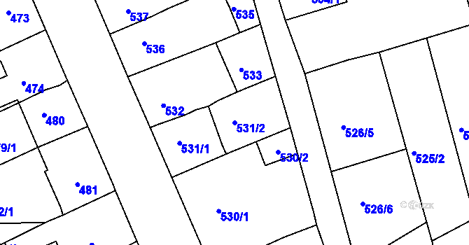 Parcela st. 531/2 v KÚ Spořice, Katastrální mapa