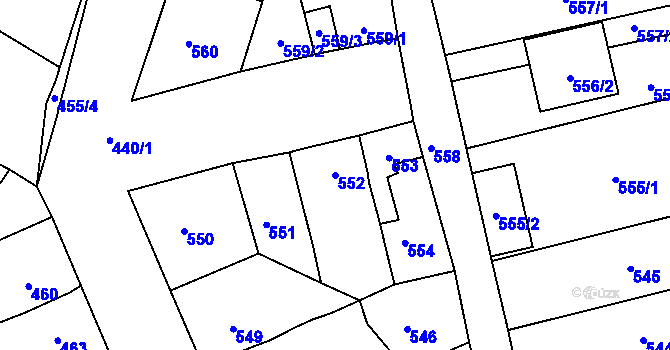Parcela st. 552 v KÚ Spořice, Katastrální mapa