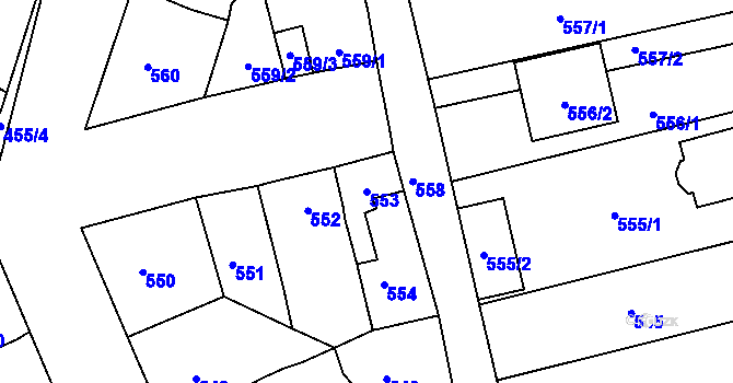 Parcela st. 553 v KÚ Spořice, Katastrální mapa