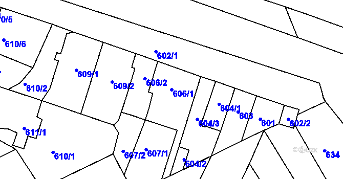 Parcela st. 606/1 v KÚ Spořice, Katastrální mapa