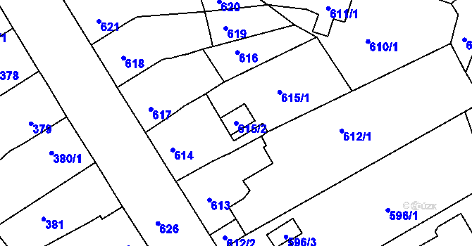 Parcela st. 615/2 v KÚ Spořice, Katastrální mapa