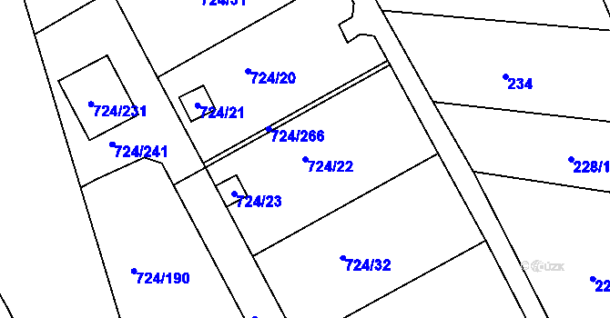 Parcela st. 724/22 v KÚ Spořice, Katastrální mapa